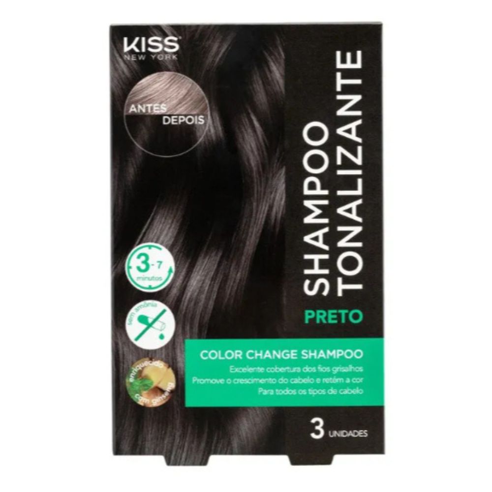 Kiss New York Shampoo Tonalizante Preto (Color Change Shampoo) – 3 Unidades