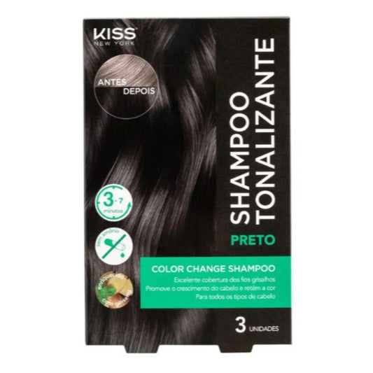 Kiss New York Shampoo Tonalizante Preto (Color Change Shampoo) – 3 Unidades