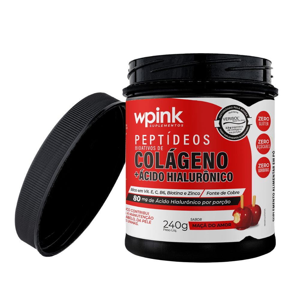 🍎 Wpink Peptídeos Bioativos de Colágeno + Ácido Hialurônico  Maçã do Amor